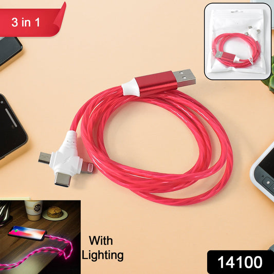 3 In 1 Charging Cable Light Up Fast Charger Lighting Cable - JanakiShop.in
