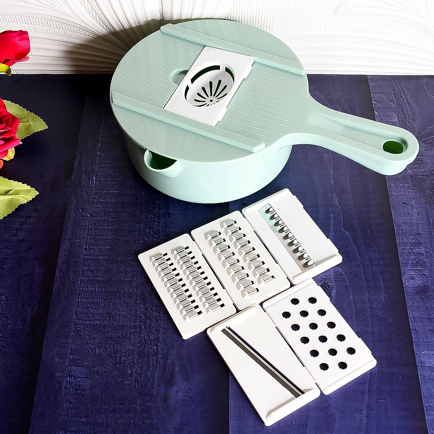 Vegetable Choppers With Drain Basket  6 In 1 Vegetable Slicer Blades (1 Set) - JanakiShop.in