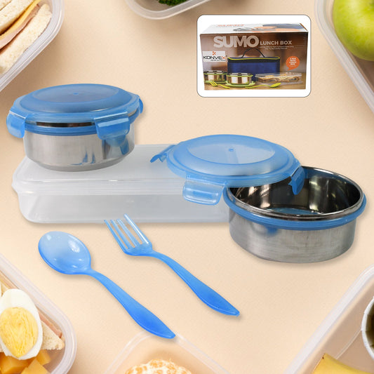 Sumo Lunch Box With Lunch Bag Plastic Lunch Box  Plastic Spoon Fork (2 Pc Set  With Lunch Box) - JanakiShop.in