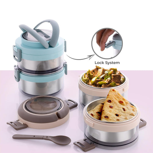 Ganesh Steko-2 Double Layer Stainless Steel Insulated Lunch Box Set - JanakiShop.in