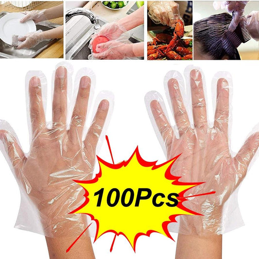 Plastic Transparent Disposable Clear Gloves (White) (100pc) - JanakiShop.in