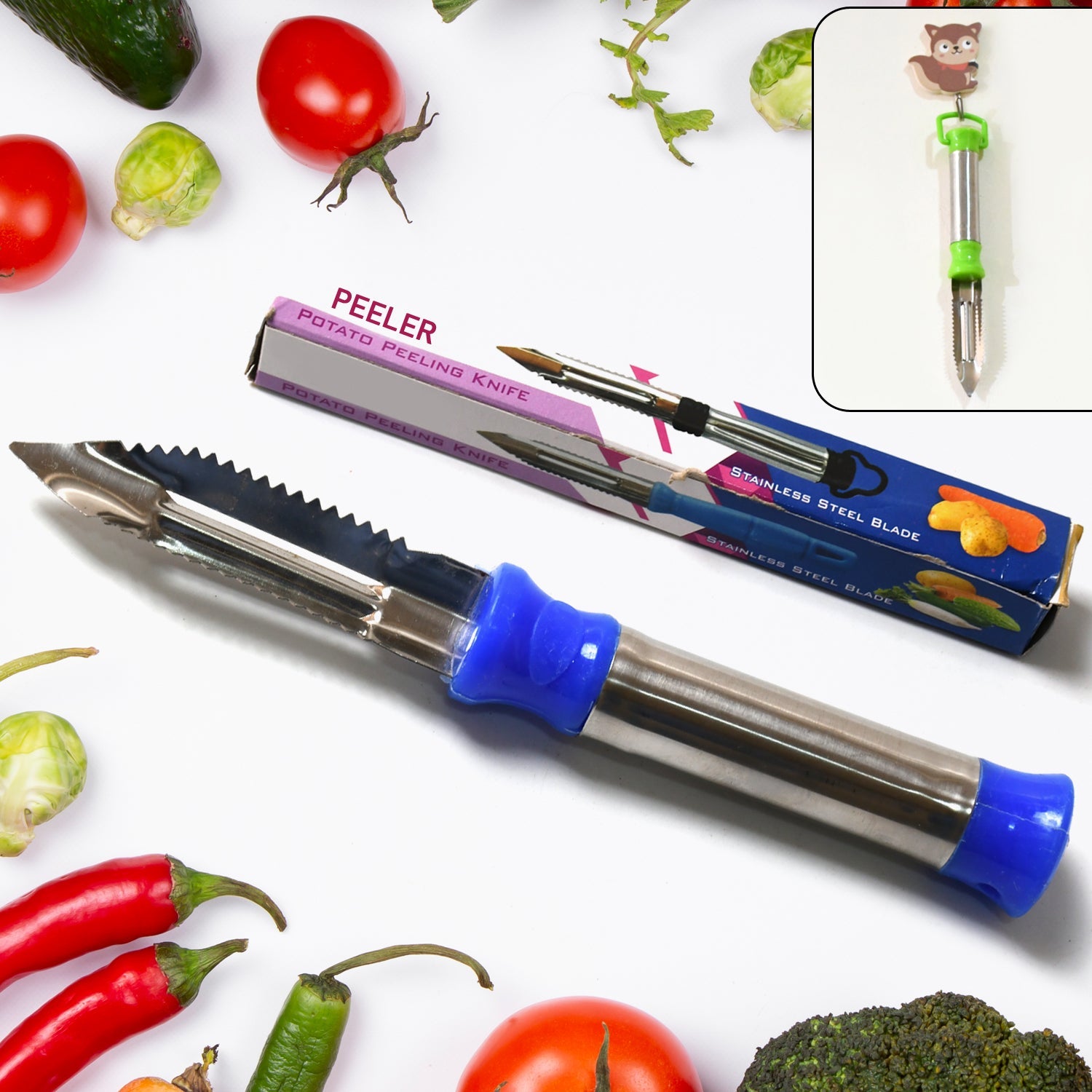 2in1 Multi-purpose Stainless Steel Peeler With Hanging Ring For Vegetables Potato Peeler Carrot Grated Suitable For Peeling And Shredding Fruit And Vegetables Kitchen Accessories Piller (1 Pc) - JanakiShop.in